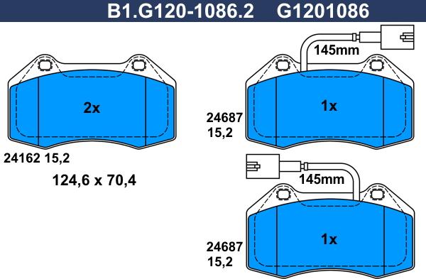 Galfer B1.G120-1086.2 - Тормозные колодки, дисковые, комплект autosila-amz.com