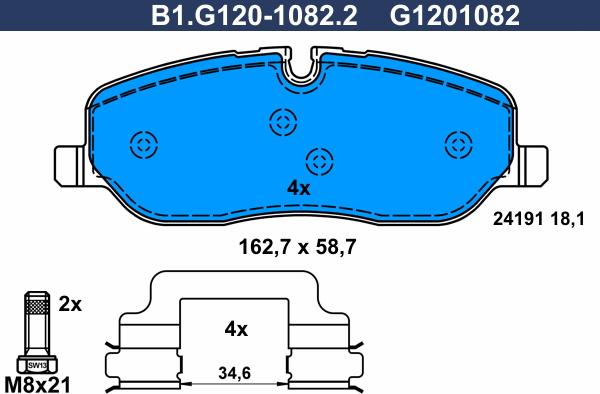 Galfer B1.G120-1082.2 - Тормозные колодки, дисковые, комплект autosila-amz.com