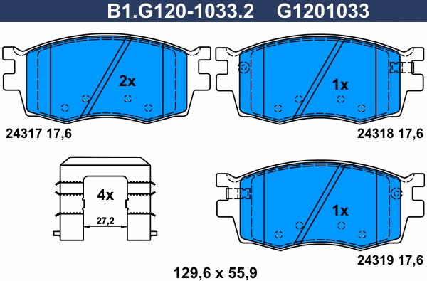 Galfer B1.G120-1033.2 - Тормозные колодки, дисковые, комплект autosila-amz.com