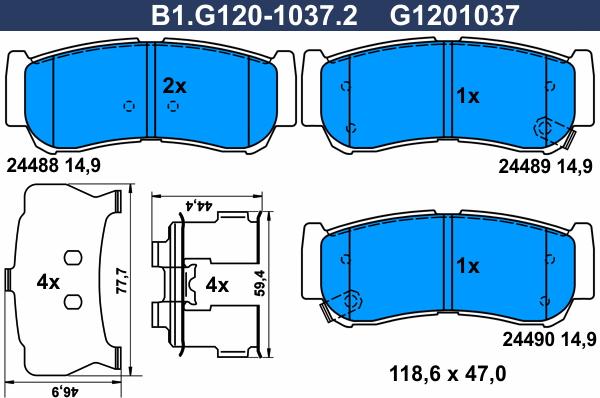 Galfer B1.G120-1037.2 - Тормозные колодки, дисковые, комплект autosila-amz.com