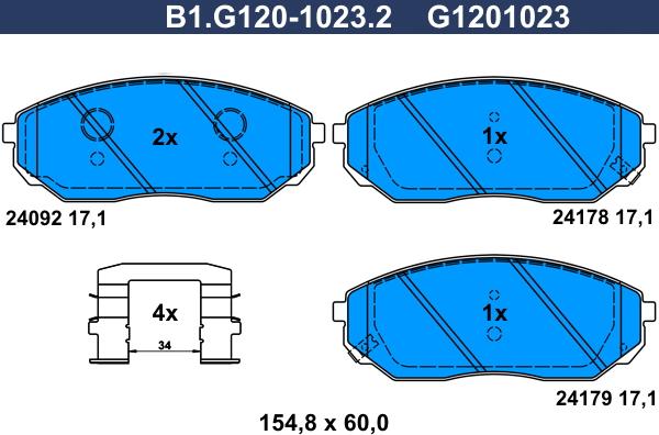 Galfer B1.G120-1023.2 - Тормозные колодки, дисковые, комплект autosila-amz.com