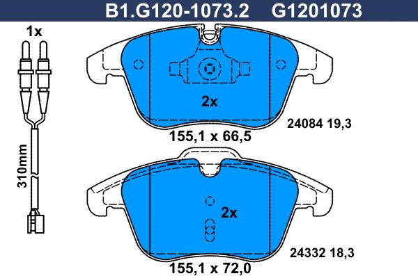 Galfer B1.G120-1073.2 - Тормозные колодки, дисковые, комплект autosila-amz.com