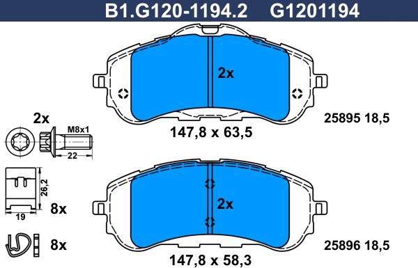 Galfer B1.G120-1194.2 - Тормозные колодки, дисковые, комплект autosila-amz.com