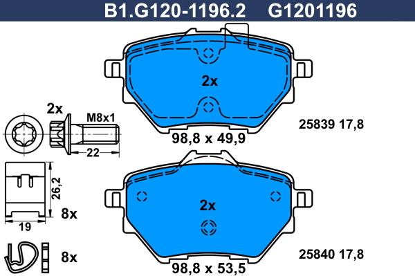 Galfer B1.G120-1196.2 - Тормозные колодки, дисковые, комплект autosila-amz.com