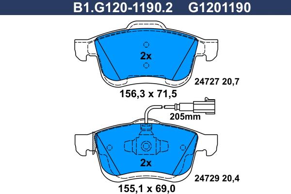 Galfer B1.G120-1190.2 - Тормозные колодки, дисковые, комплект autosila-amz.com