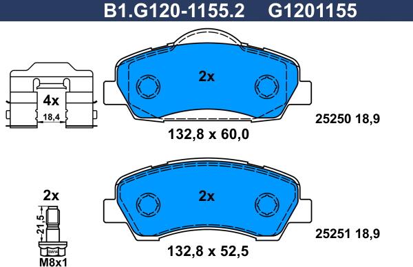 Galfer B1.G120-1155.2 - Тормозные колодки, дисковые, комплект autosila-amz.com