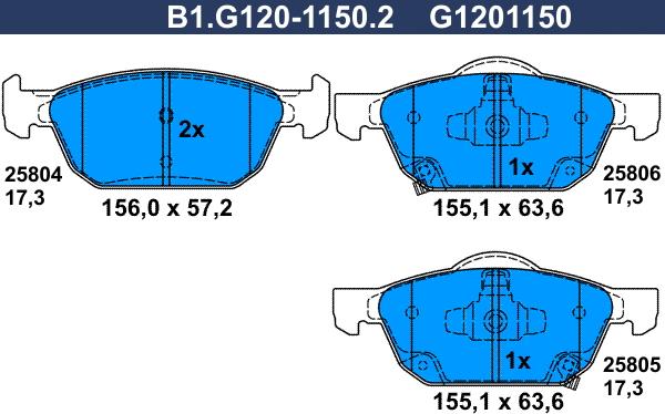 Galfer B1.G120-1150.2 - Тормозные колодки, дисковые, комплект autosila-amz.com