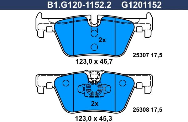 Galfer B1.G120-1152.2 - Тормозные колодки, дисковые, комплект autosila-amz.com