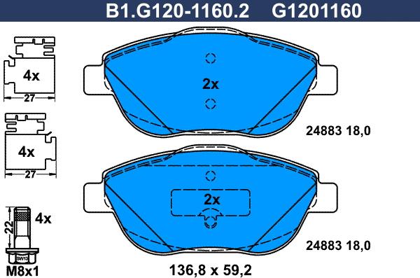 Galfer B1.G120-1160.2 - Тормозные колодки, дисковые, комплект autosila-amz.com