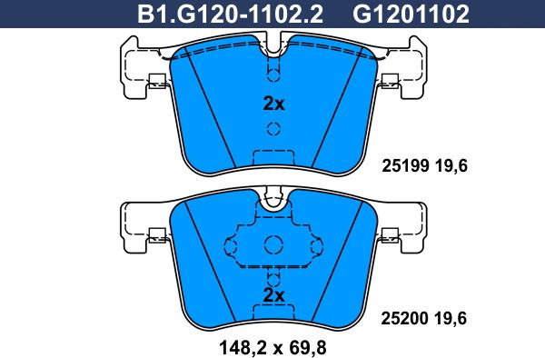 Galfer B1.G120-1102.2 - Тормозные колодки, дисковые, комплект autosila-amz.com
