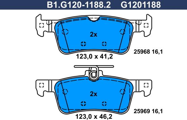 Galfer B1.G120-1188.2 - Тормозные колодки, дисковые, комплект autosila-amz.com