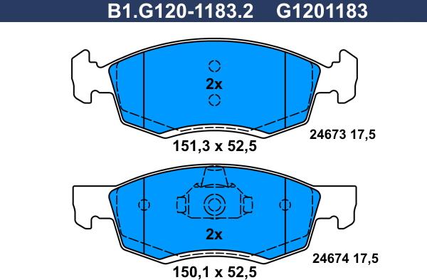 Galfer B1.G120-1183.2 - Тормозные колодки, дисковые, комплект autosila-amz.com