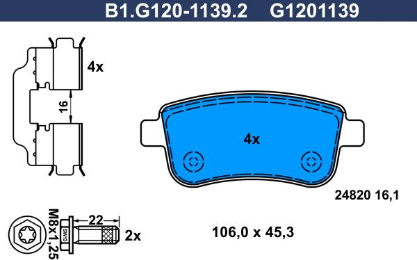 Galfer B1.G120-1139.2 - Тормозные колодки, дисковые, комплект autosila-amz.com