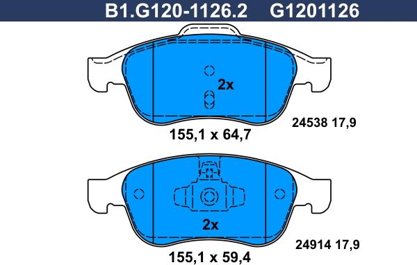 Galfer B1.G120-1126.2 - Тормозные колодки, дисковые, комплект autosila-amz.com