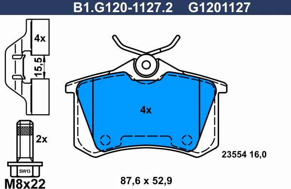 Galfer B1.G120-1127.2 - Тормозные колодки, дисковые, комплект autosila-amz.com