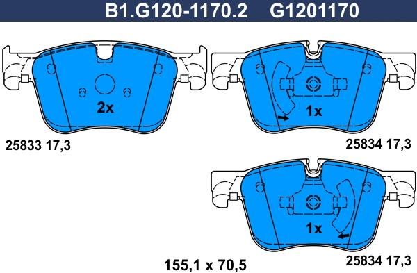 Galfer B1.G120-1170.2 - Тормозные колодки, дисковые, комплект autosila-amz.com