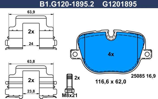 Galfer B1.G120-1895.2 - Тормозные колодки, дисковые, комплект autosila-amz.com