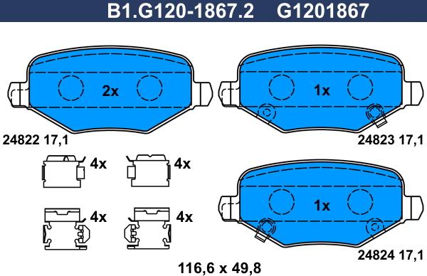 Galfer B1.G120-1867.2 - Тормозные колодки, дисковые, комплект autosila-amz.com