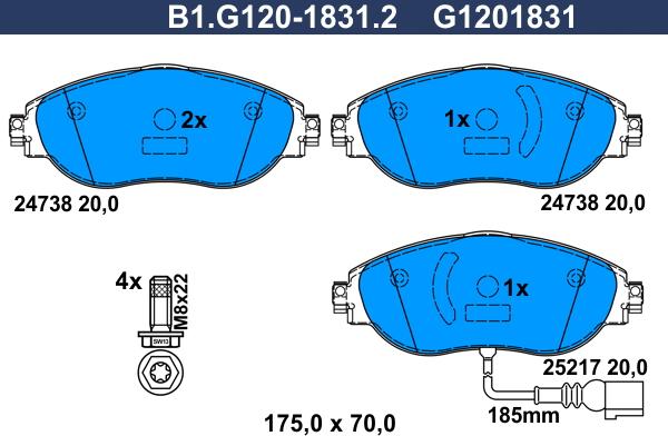 Galfer B1G12018312 - Тормозные колодки, дисковые, комплект autosila-amz.com