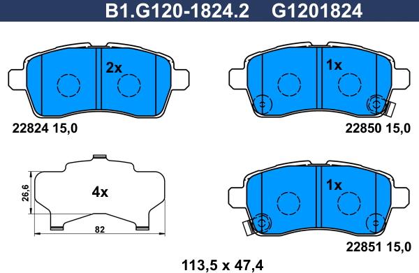 Galfer B1.G120-1824.2 - Тормозные колодки, дисковые, комплект autosila-amz.com