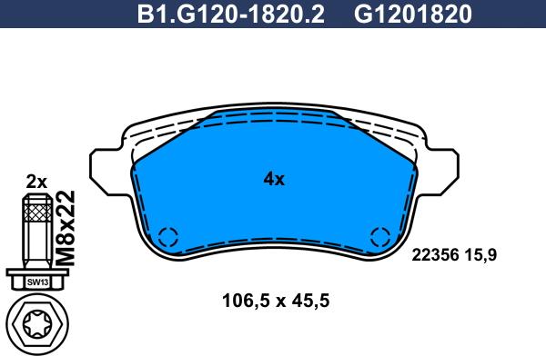 Galfer B1G12018202 - Тормозные колодки, дисковые, комплект autosila-amz.com