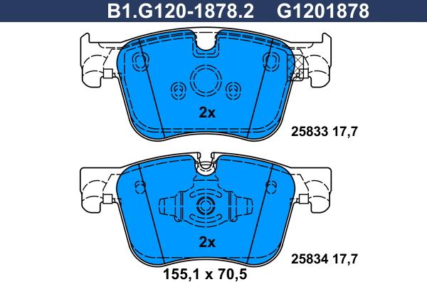 Galfer B1.G120-1878.2 - Тормозные колодки, дисковые, комплект autosila-amz.com