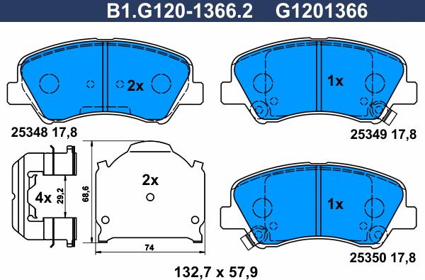 Galfer B1.G120-1366.2 - Тормозные колодки, дисковые, комплект autosila-amz.com