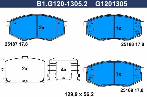 Galfer B1.G120-1305.2 - Тормозные колодки, дисковые, комплект autosila-amz.com