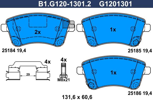 Galfer B1.G120-1301.2 - Тормозные колодки, дисковые, комплект autosila-amz.com