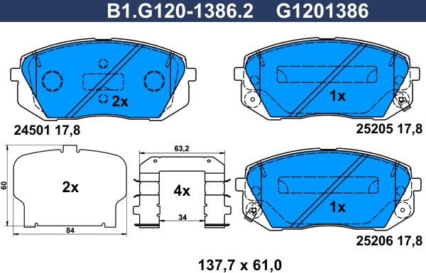 Galfer B1.G120-1386.2 - Тормозные колодки, дисковые, комплект autosila-amz.com