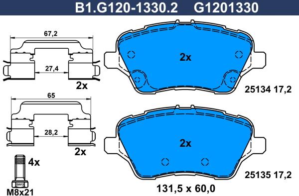 Galfer B1.G120-1330.2 - Тормозные колодки, дисковые, комплект autosila-amz.com