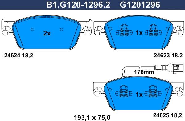 Galfer B1.G120-1296.2 - Тормозные колодки, дисковые, комплект autosila-amz.com
