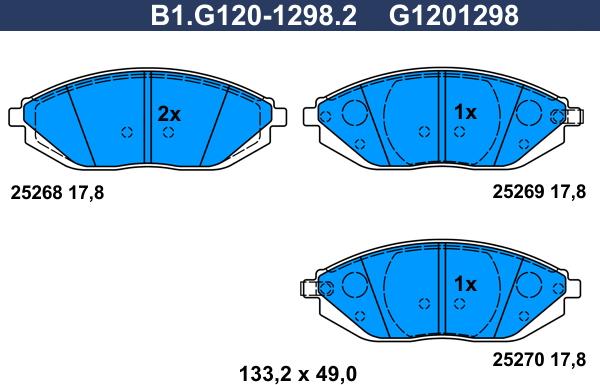 Galfer B1.G120-1298.2 - Тормозные колодки, дисковые, комплект autosila-amz.com