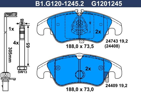Galfer B1.G120-1245.2 - Тормозные колодки, дисковые, комплект autosila-amz.com