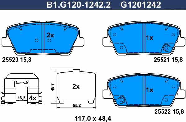 Galfer B1.G120-1242.2 - Тормозные колодки, дисковые, комплект autosila-amz.com