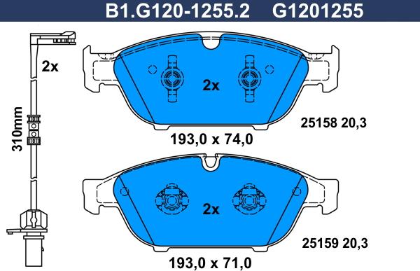 Galfer B1.G120-1255.2 - Тормозные колодки, дисковые, комплект autosila-amz.com