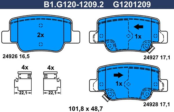 Galfer B1.G120-1209.2 - Тормозные колодки, дисковые, комплект autosila-amz.com