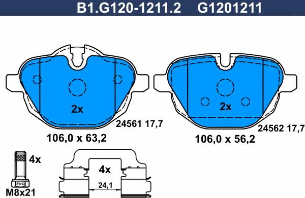 Galfer B1.G120-1211.2 - Тормозные колодки, дисковые, комплект autosila-amz.com