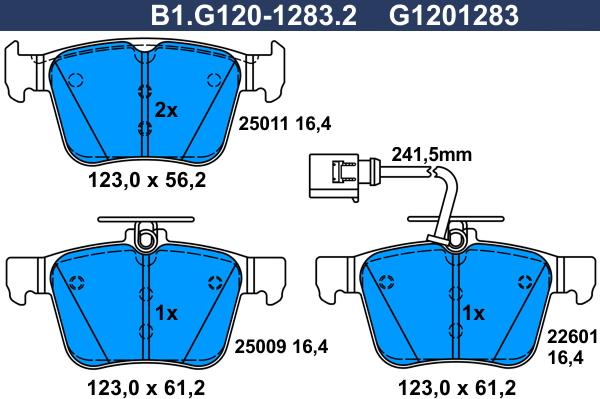 Galfer B1.G120-1283.2 - Тормозные колодки, дисковые, комплект autosila-amz.com