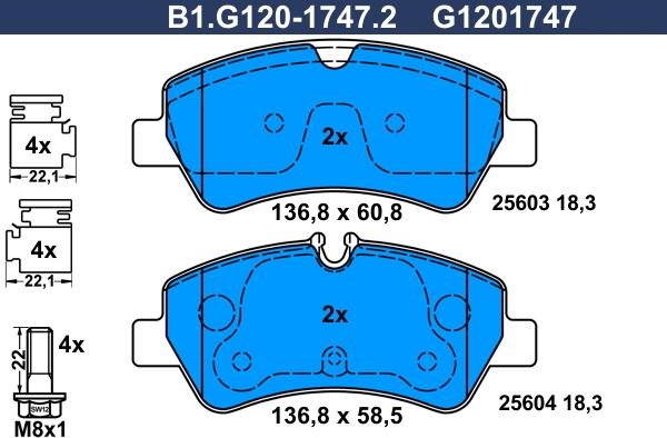 Galfer B1.G120-1747.2 - Тормозные колодки, дисковые, комплект autosila-amz.com