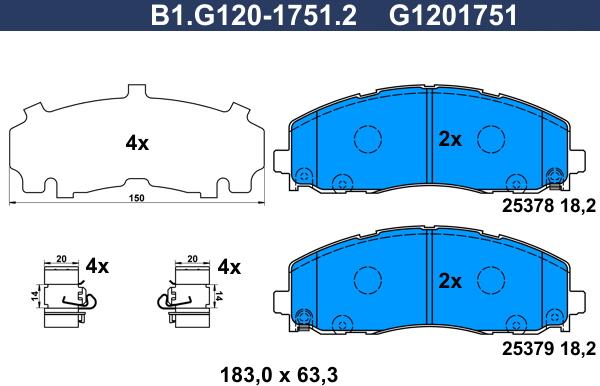 Galfer B1.G120-1751.2 - Тормозные колодки, дисковые, комплект autosila-amz.com