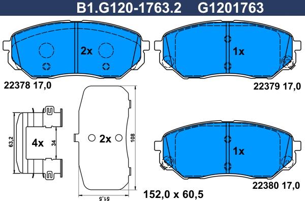 Galfer B1.G120-1763.2 - Тормозные колодки, дисковые, комплект autosila-amz.com