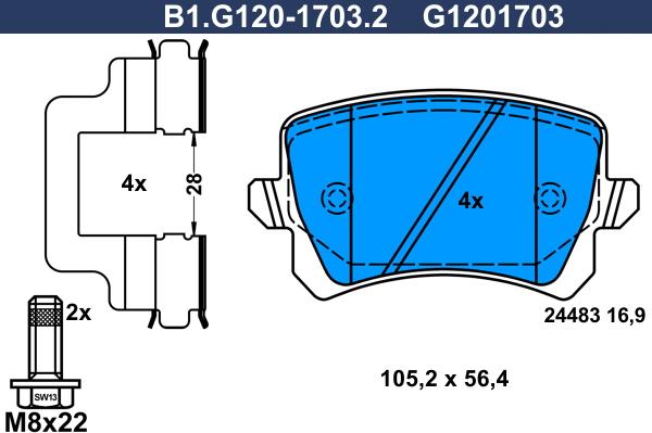Galfer B1.G120-1703.2 - Тормозные колодки, дисковые, комплект autosila-amz.com