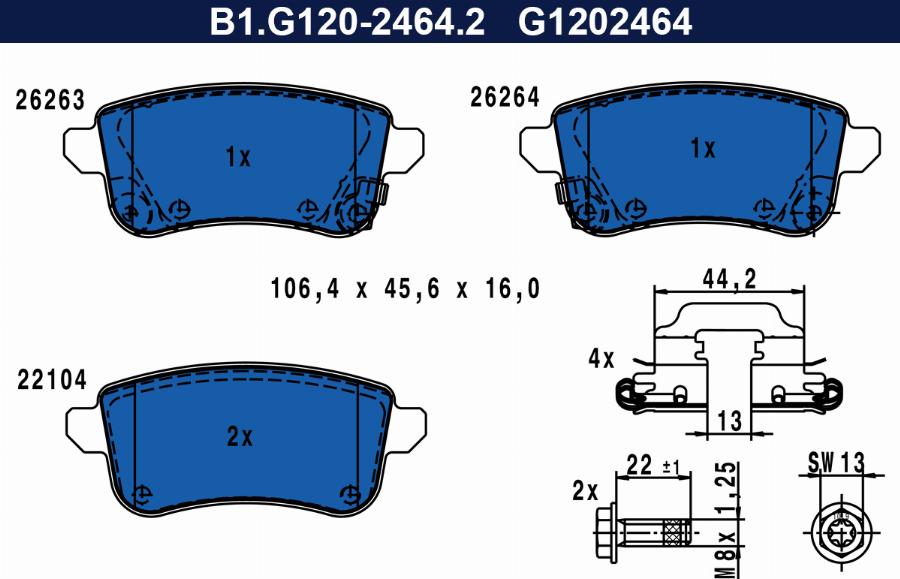 Galfer B1.G120-2464.2 - Тормозные колодки, дисковые, комплект autosila-amz.com