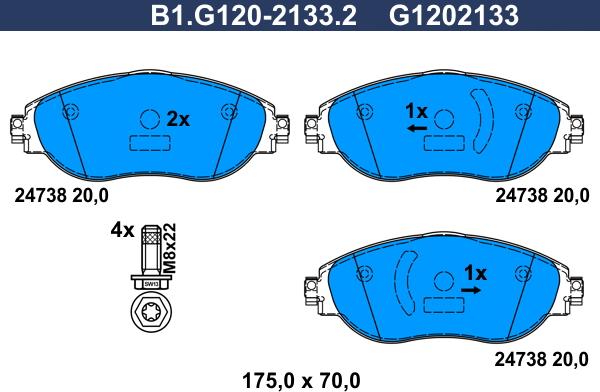 Galfer B1.G120-2133.2 - Тормозные колодки, дисковые, комплект autosila-amz.com