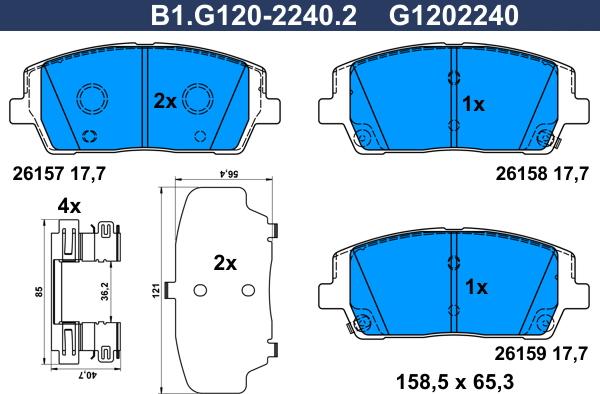 Galfer B1.G120-2240.2 - Тормозные колодки, дисковые, комплект autosila-amz.com