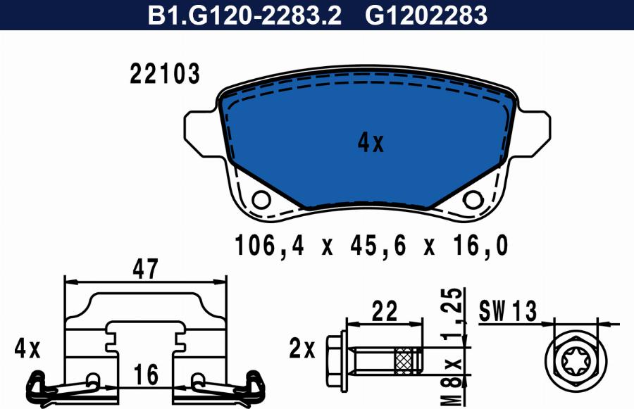 Galfer B1.G120-2283.2 - Тормозные колодки, дисковые, комплект autosila-amz.com