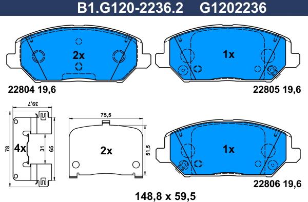 Galfer B1.G120-2236.2 - Тормозные колодки, дисковые, комплект autosila-amz.com