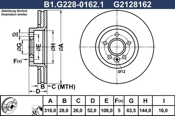 Galfer B1.G228-0162.1 - Диск торм. пер.вент.(316x28) 5 отв autosila-amz.com