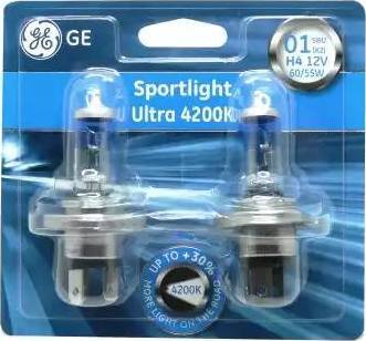 GE 90901 - Лампа H4 12V 60/55W+30% P43t Sportlight Ultra 4200K (50440SBU) (2шт) autosila-amz.com